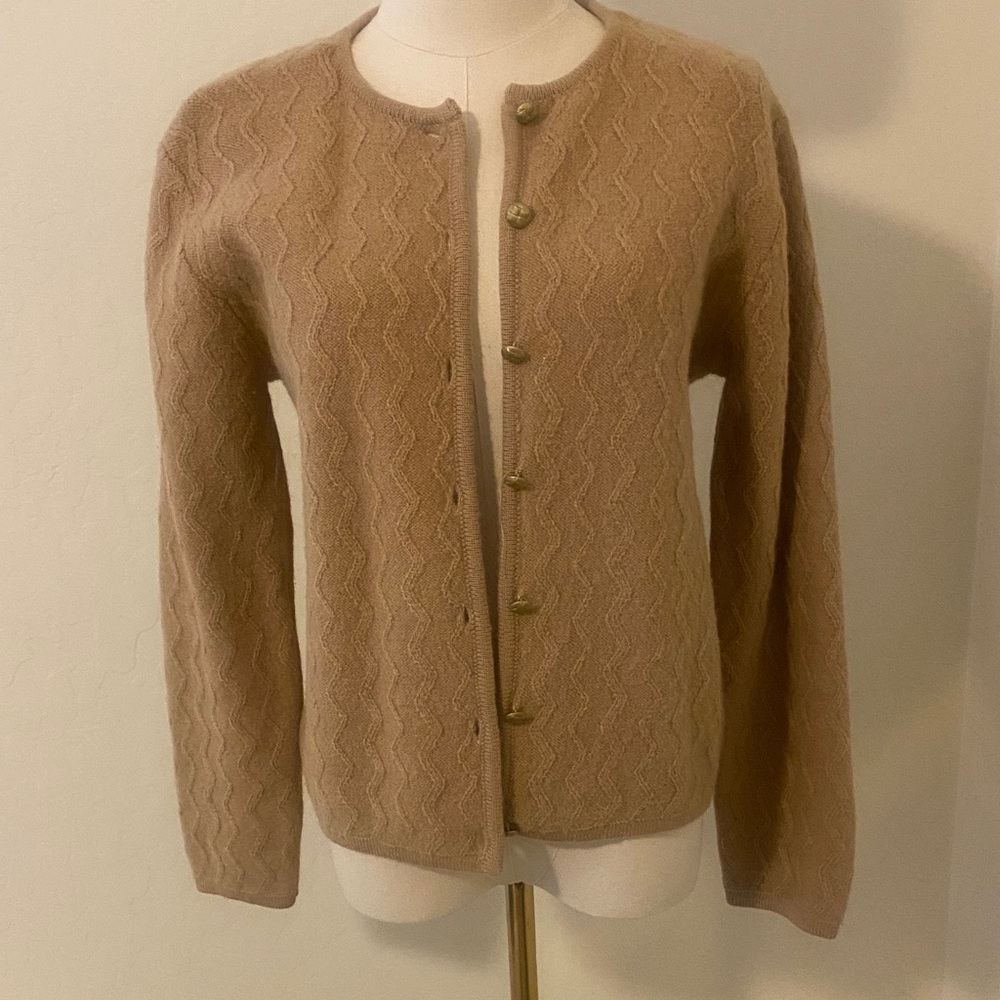 Karen Scott 100% Wool Camel Cardigan - size S
